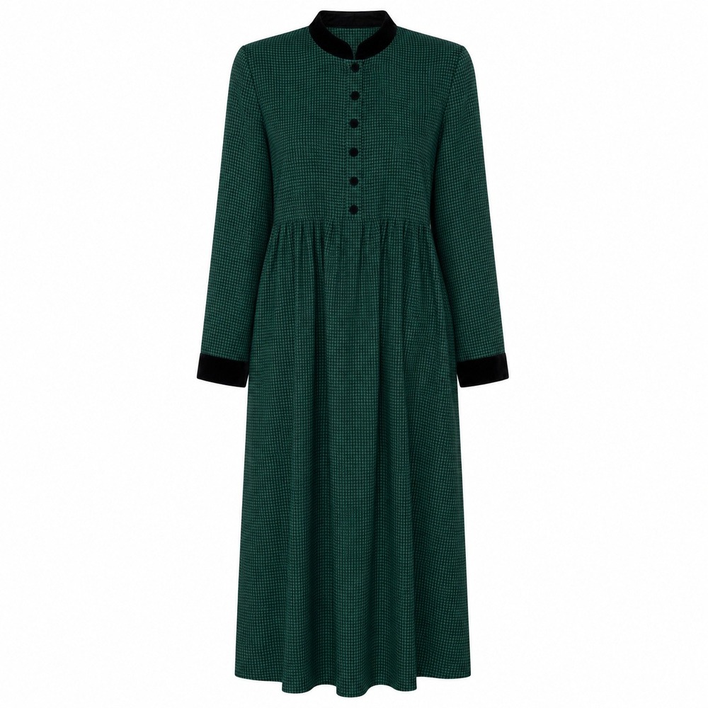 Vintage Dark Academia Houndstooth Midi Dress Women Size 12 Cottagecore Retro Mod